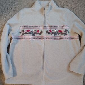 Cream Fleece Jacket with Cardinal Embroidery